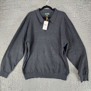 Belforte Black Sweater Mens XL Gray Knit Long Sleeve Collared Pullover *NWT*
